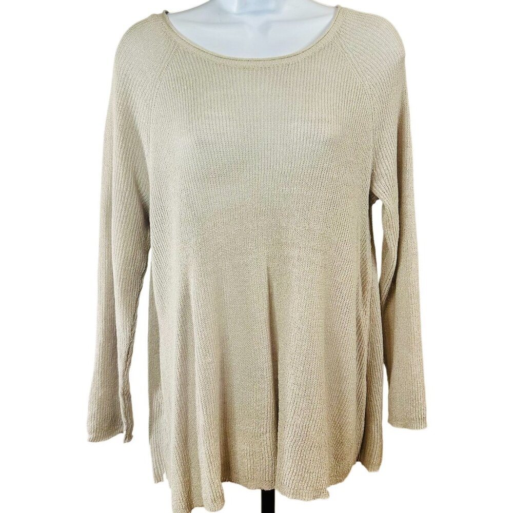 Olivia Sky Grey Knit Sweater with Chiffon Back – M